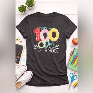 Happy 100 Day of School T-Shirt - Charcoal
